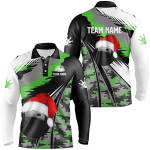 Mens polo bowling shirts Custom Christmas bowling ball green camo Bowling Team league Jersey NQS6794