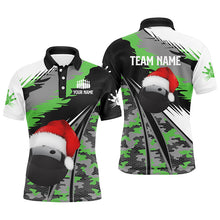 Load image into Gallery viewer, Mens polo bowling shirts Custom Christmas bowling ball green camo Bowling Team league Jersey NQS6794