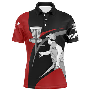 Red and black disc golfer custom name Men disc golf polo shirts, personalized disc golf gifts for men NQS4852