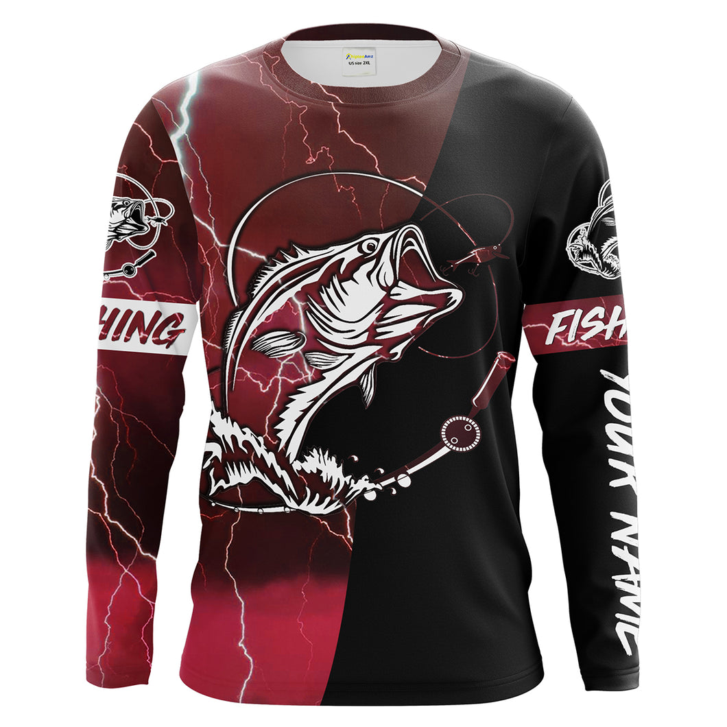 Largemouth Bass Fishing tattoo red camo black Custom name UPF30+ performance fishing shirts fishing gift for men, women NQS2065