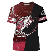 Load image into Gallery viewer, Largemouth Bass Fishing tattoo red camo black Custom name UPF30+ performance fishing shirts fishing gift for men, women NQS2065