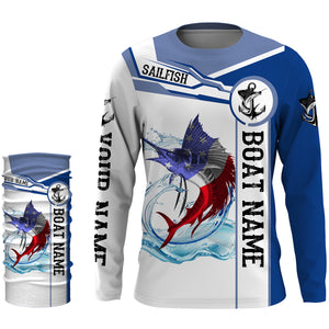 Sailfish Fishing American Flag Custom name and boat name performance Long Sleeve Fishing Shirts, Patriotic Fishing gifts NQS2339