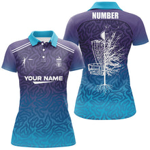 Load image into Gallery viewer, Blue purple gradient abstract Swirl pattern Womens disc golf polo shirt custom disc golf shirt NQS6810