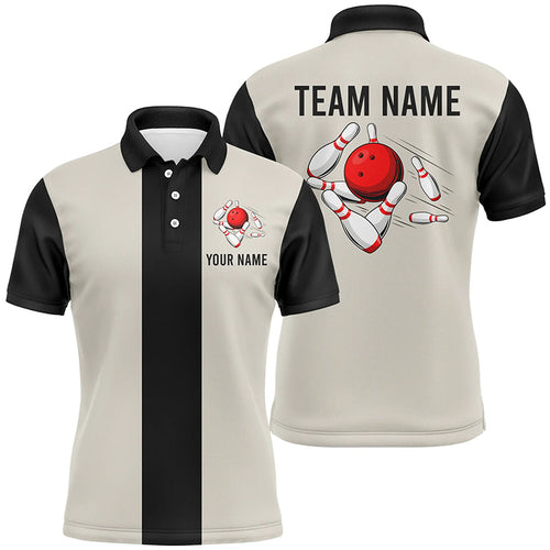 Personalized Beige and Black Retro Bowling Polo Shirts For Men custom vintage bowling team jerseys NQS7000