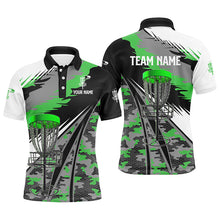 Load image into Gallery viewer, Mens disc golf polo shirts custom green camo disc golf basket disc golf outfit, team disc golf apparel NQS7003