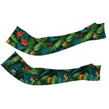 Load image into Gallery viewer, Golf Arm Sleeves long fingerless gloves with tropical summer leaves background NQS3714