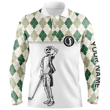 Load image into Gallery viewer, Green argyle pattern Mens golf polo shirt custom golf skull polos shirt for men, golfing gifts NQS6546