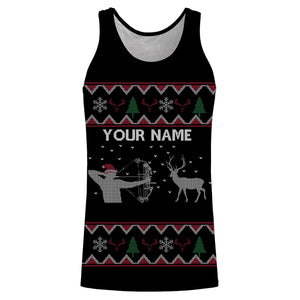 Funny Ugly Sweater pattern Bow Hunter Deer Hunting Customized name All over print Shirts, christmas shirt ideas for hunter - NQS2469