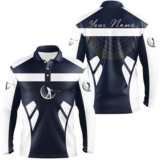 Blue navy and white Mens golf polo shirts custom name cool golf gifts for mens NQS7253