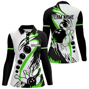 Black and white retro bowling league jerseys custom Women Bowling Polo Shirts, gifts for bowler| Green NQS7155