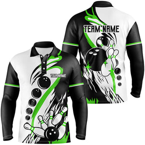 Black and white retro bowling league jerseys custom Men Bowling Polo Shirt, gifts for bowlers | Green NQS7155