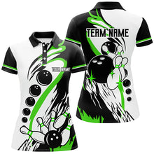 Load image into Gallery viewer, Black and white retro bowling league jerseys custom Women Bowling Polo Shirts, gifts for bowler| Green NQS7155