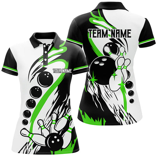 Black and white retro bowling league jerseys custom Women Bowling Polo Shirts, gifts for bowler| Green NQS7155