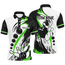 Load image into Gallery viewer, Black and white retro bowling league jerseys custom Men Bowling Polo Shirt, gifts for bowlers | Green NQS7155