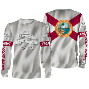 Inshore Slam Snook, Redfish,Trout fishing Florida State Flag 3D All Over print shirts saltwater personalized fishing apparel for Adult and kid NQS438