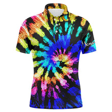 Load image into Gallery viewer, Mens golf polo shirts with tie dye pattern custom name pattern golf shirt for men, golf tops mens NQS4662