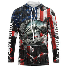 Load image into Gallery viewer, Crappie fishing black American flag Custom UV protection performance long sleeve fishing jerseys NQS7276