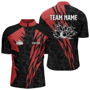 Black bowling camo Men's bowling Quarter Zip shirts Custom bowling strike team league jerseys | Red NQS6343