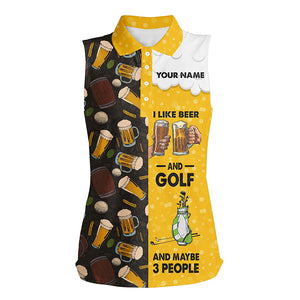 Funny golf beer pattern shirts custom Womens sleeveless golf shirt I like beer & golf & maybe 3 people NQS6823