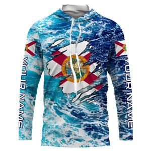 Blue sea wave ocean camo Florida flag shirt Custom sun protection fishing fishing long sleeve shirts NQS3455