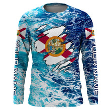 Load image into Gallery viewer, Blue sea wave ocean camo Florida flag shirt Custom sun protection fishing fishing long sleeve shirts NQS3455