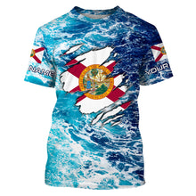 Load image into Gallery viewer, Blue sea wave ocean camo Florida flag shirt Custom sun protection fishing fishing long sleeve shirts NQS3455