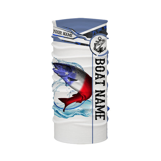 Salmon Fishing blue camo American Flag Custom name & boat name performance Long Sleeve Fishing Shirts NQS3902