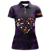 Load image into Gallery viewer, Women golf polo shirt purple camo Halloween background custom Flamingo golf friends NQS6363