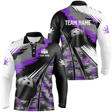 Load image into Gallery viewer, Mens polo bowling shirts Custom black ball purple camo Bowling Team Jersey, gift for Bowlers NQS6572