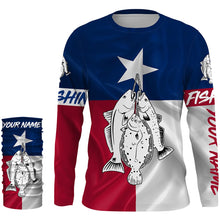 Load image into Gallery viewer, Texas slam redfish, speckled trout, flounder fishing Texas flag patriotic Custom name UV protection performance fishing shirt NQS2618