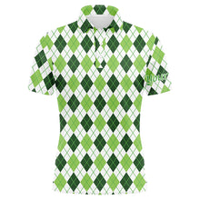 Load image into Gallery viewer, Mens golf polo shirts green argyle St Patrick&#39;s Day pattern golf shirts custom team golf polo for men NQS4726