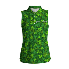 Load image into Gallery viewer, Women sleeveless polo shirt Green clover St Patrick pattern golf shirts custom team golf polo NQS4727