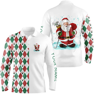 Funny Santa golfer Mens golf polo shirts custom name Christmas golf ball pattern, Christmas golf gifts NQS6840