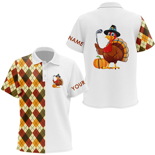 Thanksgiving argyle plaid pattern custom Kid golf polo shirt, Turkey Bird golf tops for Kid NQS6850