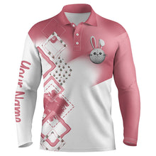 Load image into Gallery viewer, Mens golf polo shirt custom name pink Easter eggs bunny golf shirts, Easter golfing gifts for men NQS4915