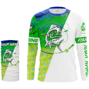 Mahi - mahi fishing tattoo green Customize Name UV protection UPF 30+ long sleeves saltwater fishing shirt NQS1955