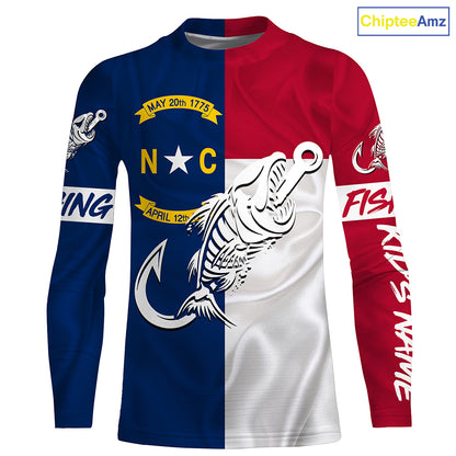 NC Fishing North Carolina Flag Fish hook skull Custom Name sun protection fishing shirts NQS3471
