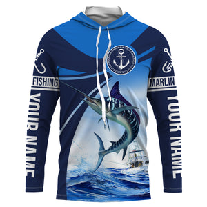 Marlin fishing blue sea underwater ocean saltwater Custom Name performance long sleeve fishing shirt NQS3744