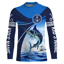 Load image into Gallery viewer, Marlin fishing blue sea underwater ocean saltwater Custom Name performance long sleeve fishing shirt NQS3744