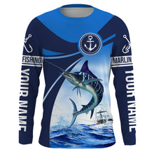 Load image into Gallery viewer, Marlin fishing blue sea underwater ocean saltwater Custom Name performance long sleeve fishing shirt NQS3744