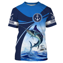 Load image into Gallery viewer, Marlin fishing blue sea underwater ocean saltwater Custom Name performance long sleeve fishing shirt NQS3744