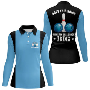 Women bowling polo shirts Custom vintage blue and black Does this shirt make my balls look big NQS6381