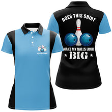 Load image into Gallery viewer, Women bowling polo shirts Custom vintage blue and black Does this shirt make my balls look big NQS6381