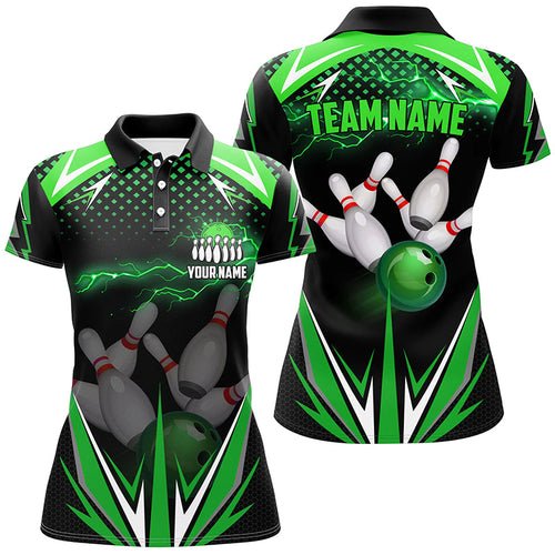 Black Women Bowling Polo Shirt Custom green lightning team Ladies Bowlers Jerseys bowling outfits NQS6589