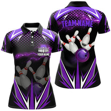 Load image into Gallery viewer, Black Women Bowling Polo Shirt Custom purple lightning team Ladies Bowlers Jerseys bowling outfits NQS6590