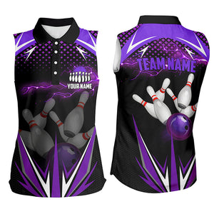 Black Women sleeveless Polo Shirt Custom purple lightning team Mens Bowlers Jerseys bowling outfits NQS6590