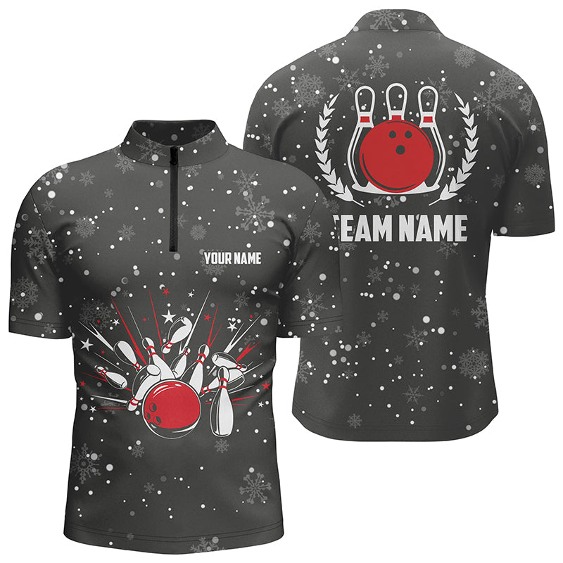 Mens Bowling Quarter-Zip Shirts Custom Christmas retro bowling team Mens Bowler Jerseys, bowling gifts NQS6592