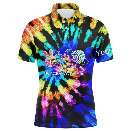 Mens golf polos shirts tie dye pattern custom peace love golf, personalized golf shirt for men NQS7037