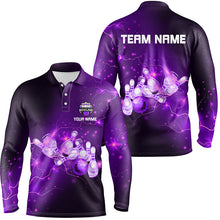 Load image into Gallery viewer, Mens Bowling Polo Shirts Custom Purple flashes of lightning thunder bowling team Mens Bowler Jerseys NQS7045