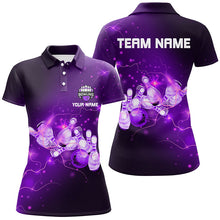Load image into Gallery viewer, Womens Bowling Polo Shirt Custom Purple flashes of lightning thunder bowling team Ladies bowler Jersey NQS7045